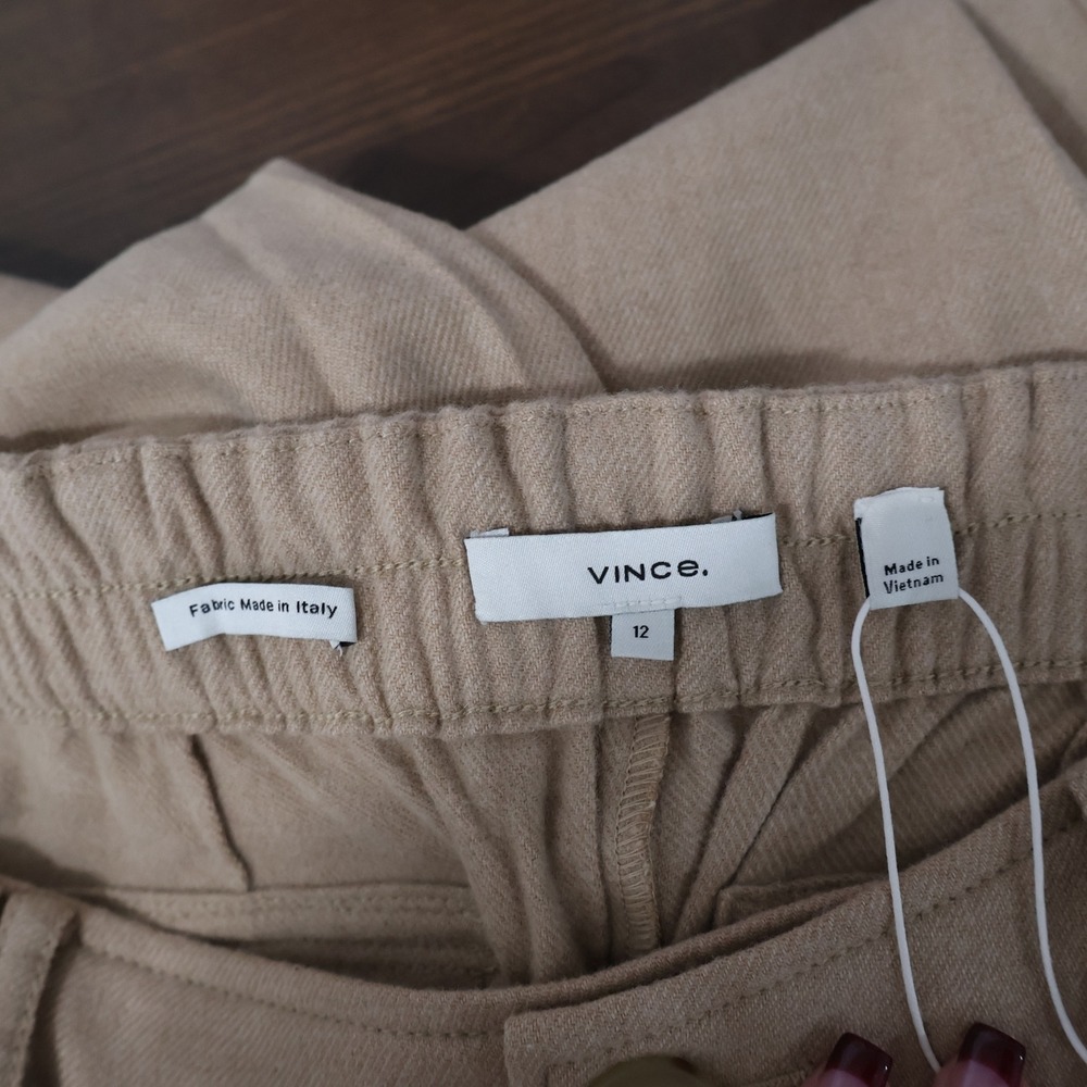 Vince Wide Leg Cargo Pant Women 12 Tan Utility High Rise E-Girl Granola Wool NWT - Picture 3 of 16